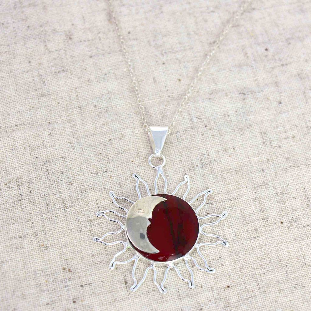 Sun and Moon Red Jasper Pendant with Chain - Welljourn