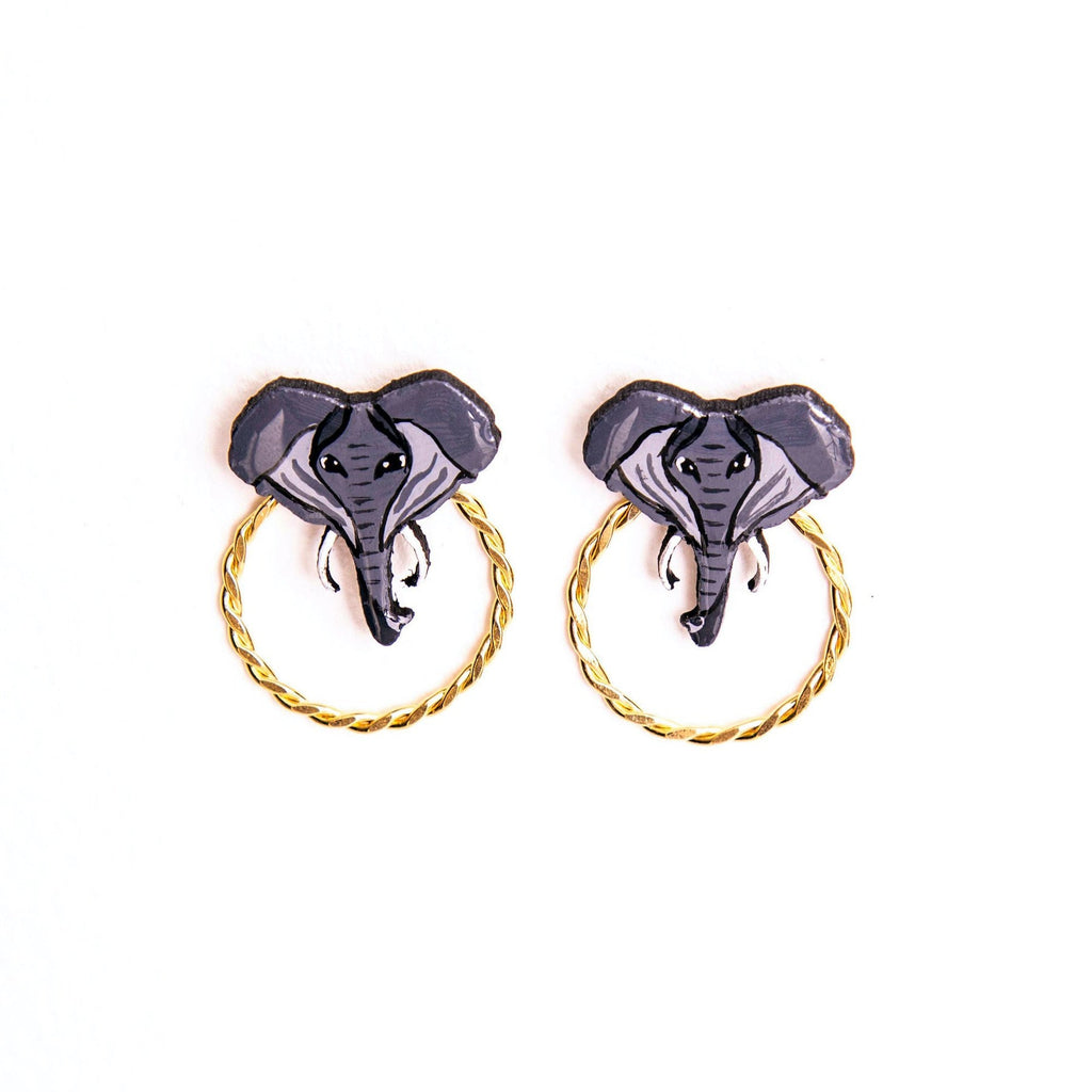 Elephant Wood Stud Earrings - Welljourn