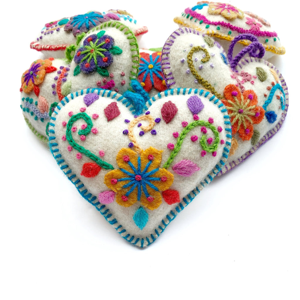 White Hearts Embroidered Ornament - Welljourn