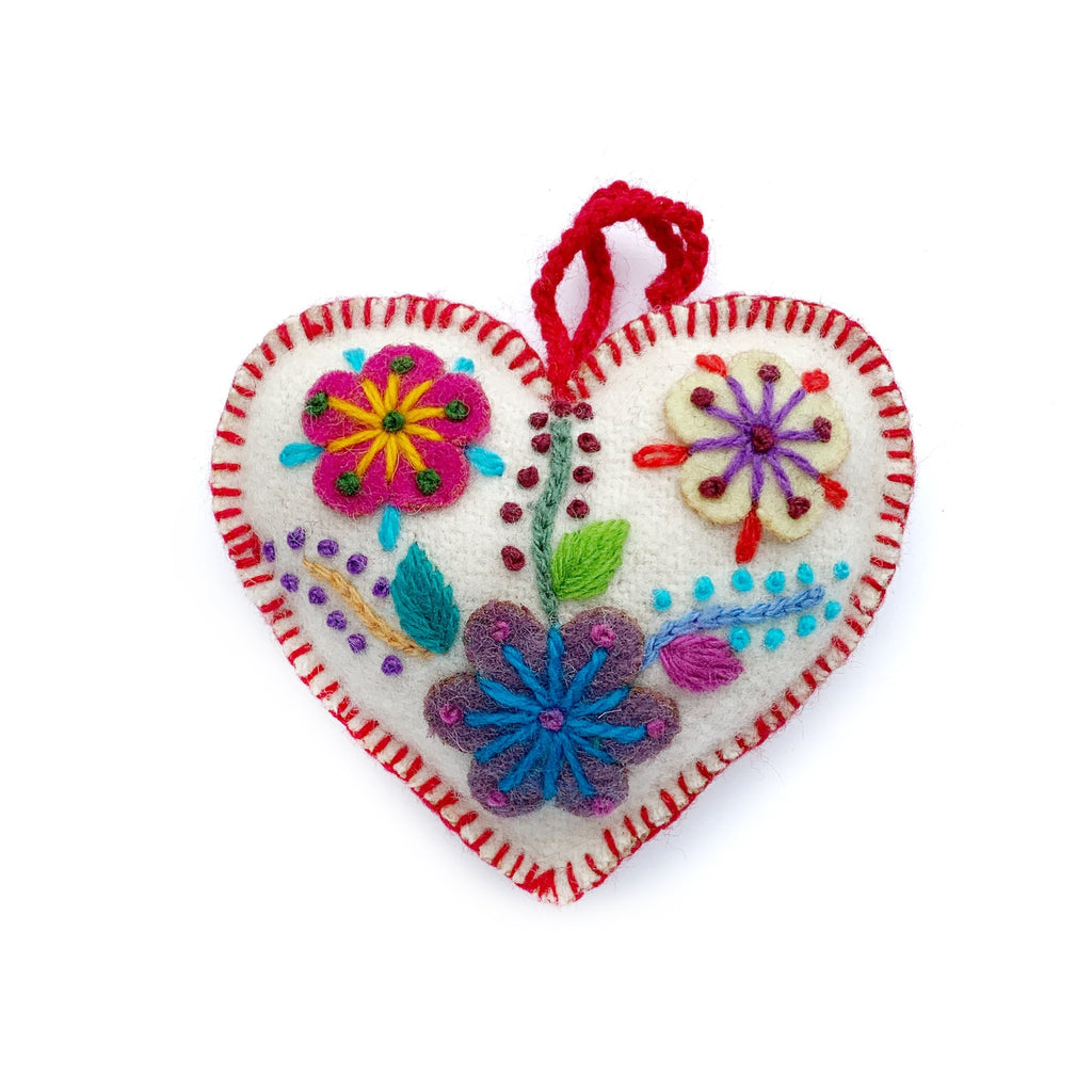White Hearts Embroidered Ornament - Welljourn