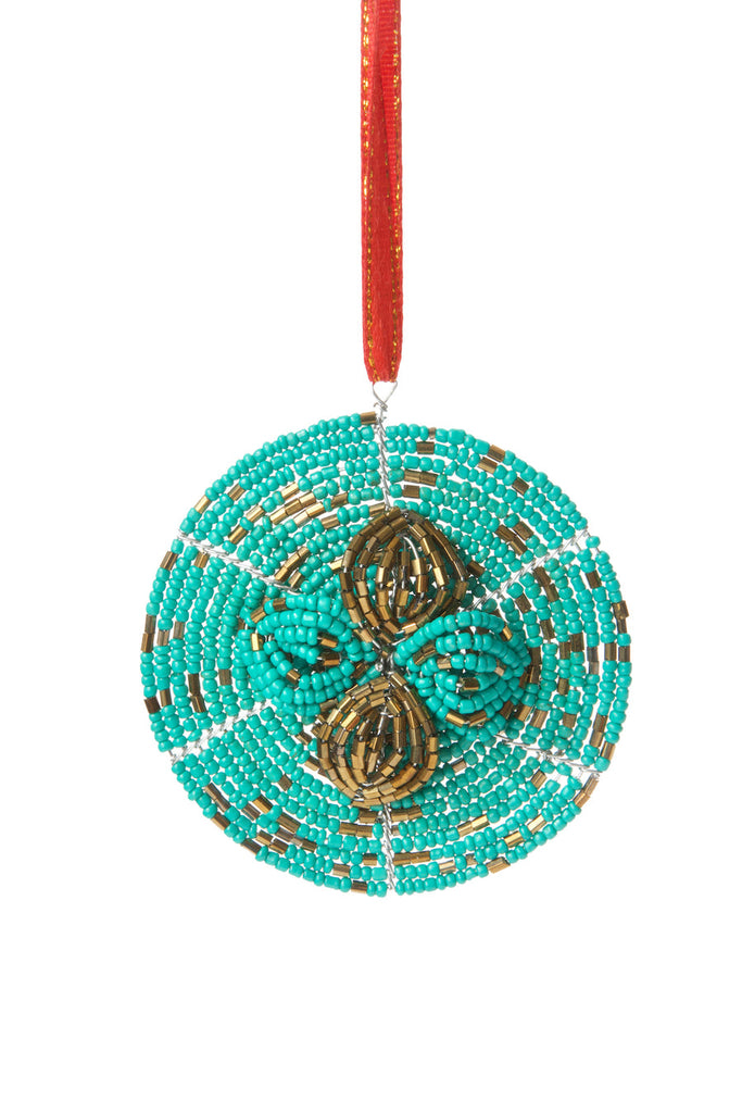 Turquoise Beaded Wire Flower Christmas Ornament - Welljourn
