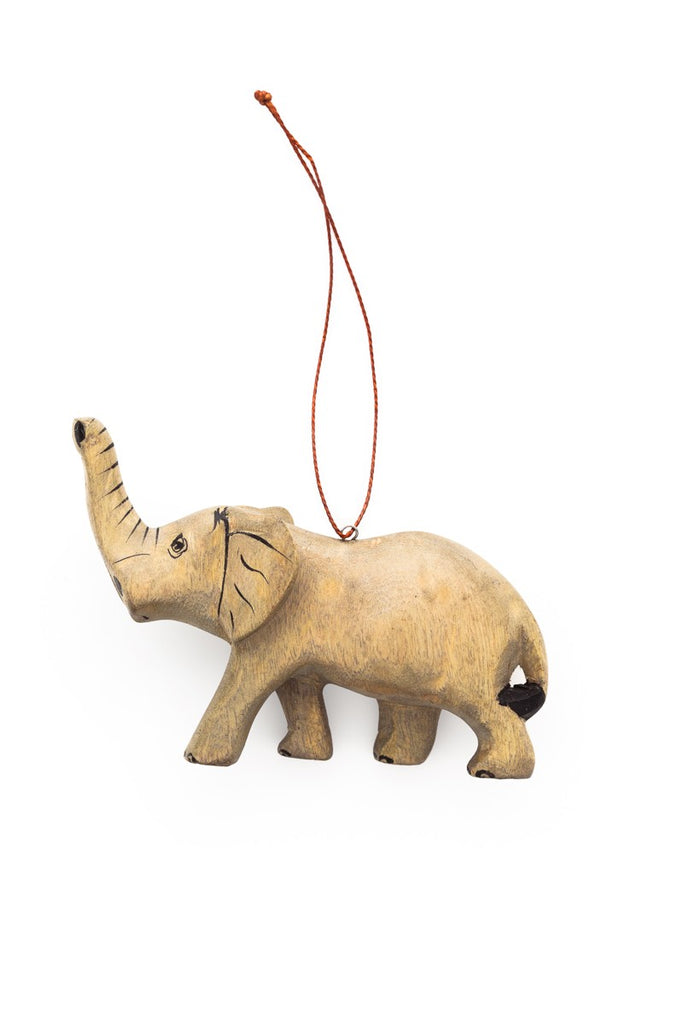 Elephant Ornament Hand-carved Wood - Welljourn