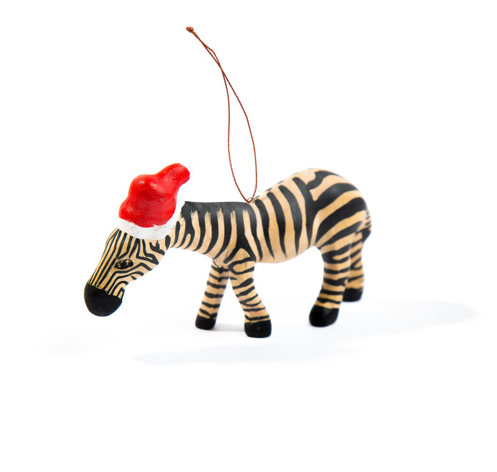 Zebra Christmas Ornament with Hand-painted Santa Hat - Welljourn