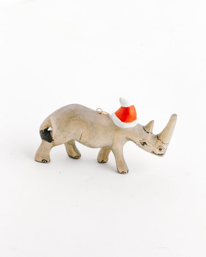 Rhino Ornament with Santa Hat - Welljourn