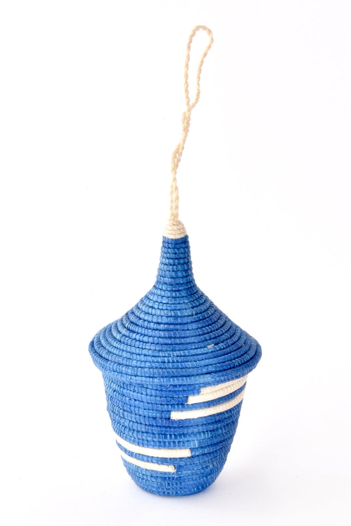 Blue and Natural Rwandan Giving Basket Ornament - Welljourn