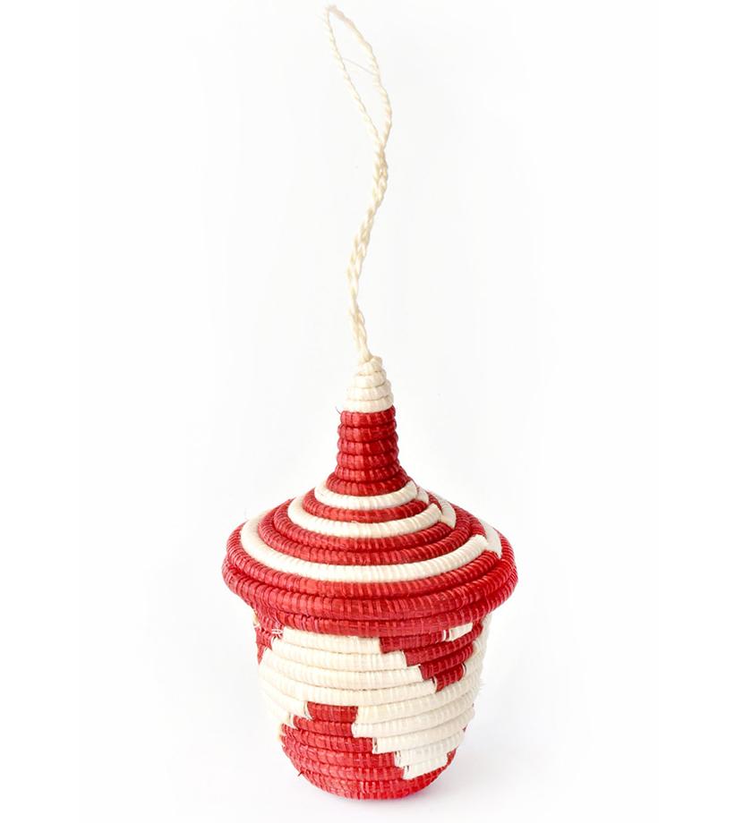 Red and Natural Rwandan Giving Basket Ornament - Welljourn